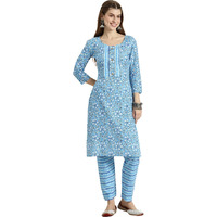 Shiv Textiles Pure Cotton Kurta Set For Women(9002-Sky-L)
