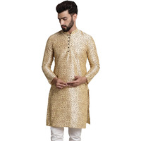 Sojanya (Since 1958 Men's Silk Blend Beige Color Print Design Only Long Kurta