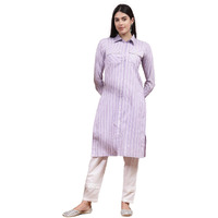Stylum Women's Woven Striped Cotton Blend Straight Kurta (Classylavender44_Lavender, Xxl)