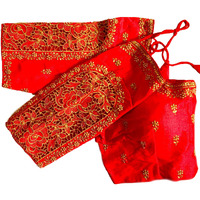 Vihu Fashion Women's Flower Embroidery Sleeves Cut Work Readymade Saree Blouse