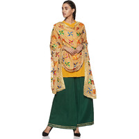 Weavers Villa Punjabi Hand Embroidery Phulkari Faux Chiffon Beige Dupatta, Stoles, 2.25 Mtrs