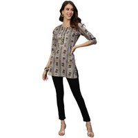 Anubhutee Women's Rayon Grey Geometric Printed Straight Kurti