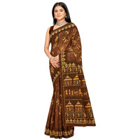 Tamaira Fashion Women's Warli Printed Pure Cotton Mulmul Saree Without Blouse Piece(11582_Coffee)