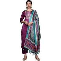 Varanga Women Purple Embellished Yoke Kurta With Bottom And Dupatta