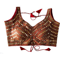 Vihu Fashion Women's Multicolor Phantom Silk Sequin Sleeves Saree Blouse (Half Sleeves Included) (Maroon, 38)