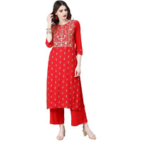 Ziyaa Women's Rayon Straight Kurta (Zikury2868-L_Red_Large)