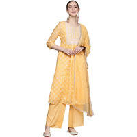 Ziyaa Women's Yellow Chanderi Straight Kurta Palazzo And Dupatta Set (Ziskdch3931-3Xl