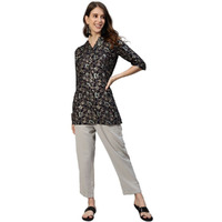 Anubhutee Rayon Women's Navy Blue & Gold Ethnic Motifs Foil Printed Straight Short Kurti (Anu2001982M), Medium