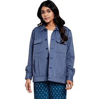 Fabindia Women's Cotton Twill Nehru Jacket (6025697Dark Blue_Dark L)