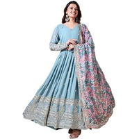 Fashion Basket Georgette Embroidered Anarkali Dress For Women (In, Alpha, M, Regular, Sky Blue)