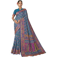 Glory Sarees Women's Kashmiri Pashmina Silk Woven Saree With Blouse Piece (Heritage_Silk110_Firozi)