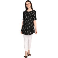 Leriya Fashion Rayon Fabric Printed Round Neck Short Kurtis For Women Top Dresses Kurti For Girls & Ladies Kurtis (Xxx-Large, Black)