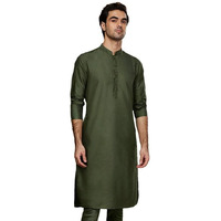 Kisah Men's Kurta, Green Silk Blend, Woven Design Regular Fit Mandarin Collar Long Sleeves, 36