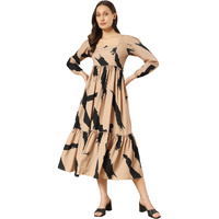 Kzully Women's Crepe A-Line Midi Dress (5001-Brush-Cream-L_Beige