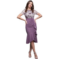 Miss Chase Women's Round Neck Regular Sleeve Abstract Ruffled Polyester Knee Long Dress (Mcss23D16-32-241-02, Dark Lavender, Xs)