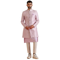 Kisah Men's Indo-Western Kurta Sherwani Trouser Set, Jacquard Lilac, Woven Design Regular Fit Mandarin Collar Long Sleeves (44)