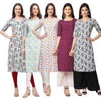 Pinkmint Women's Crepe Digital Print Straight Kurta [Pack Of 5] (J-340-343-334-355-357-S)