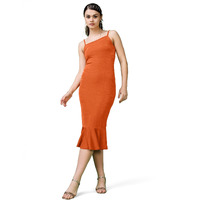 Purvaja Womens Ruffle Below Knee Length Dress (Shine-025-Carrot_Orange_Xx-Large)