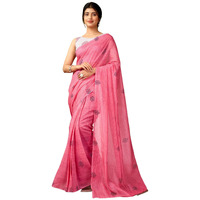 Satrani Women's Chanderi Cotton Printed Ready To Wear One Minute Pre Pleated Readymade Saree With Unstitched Blouse Piece (32Rs311N_Rose Pink)