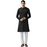 See Designs Black Cotton Regular Fit Kurta Madern Collar Stright Hem Side Full Sleeve Straght Kurta_Sdkt1012Xxl