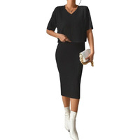 Selvia Women's Short Sleeves Lycra V-Neck Casual Co-Ords Set (554Tk10826N-Xl_Black)