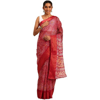 Shiv Textiles Poly Cotton Bandhani Floral Print Saree For Women With Unstitched Blouse (St-10235-Maroon)