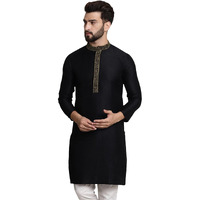 Sojanya (Since 1958 Men's Silk Blend Black Color Only Long Kurta With Neck Embroidery