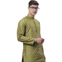 Sojanya (Since 1958 Men's Silk Blend Olive Kurta With Multi Color Embroidery