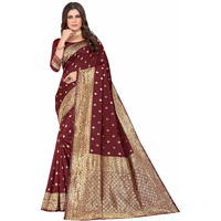 Sugathari Women's Banarasi Saree Pure Kanjivaram Silk Saree Soft New Ladies 2023 Design Wear Pattu Sarees Latest Cotton Party Sari Collections With Blouse Piece For Wedding Sadi (Sam Pari-160 Maroon)