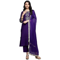 Varanga Women Silk Navy Blue Zari Embroidered Kurta Set With Dupatta