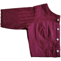 Vihu Fashion Women's Trendy Hakoba Chikankari Work Half Sleeve Maroon Saree Blouse (Hakoba 13 Maroon_38)