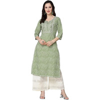 Stylum Women's Leheriya Printed & Embroidered Rayon Straight Kurta (Toyotogreen36_Green, S)