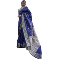Flosive Women's Present Banarasi Soft Lichi Silk Saree Beautiful Jacquard Rich Pallu Design Work Zari Woven Kanjivaram Silk Style Saree With Soft Lichi Silk Blouse Piece Ayn Royal Mix Color (Blue).