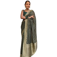 Flosive Women's Kanjivaram Cotton Withtrendy And Grand Beautiful Rich Design Pallu. With Beautiful Full Body Weaving Jaquard Border With Blouse (Green)