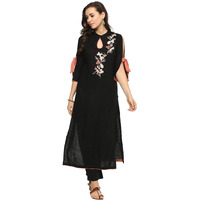 Idalia Embroidered Rayon, Straight Kurta For Women Black