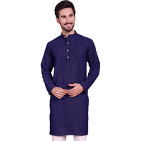 Jompers Men Chikankari Embroidered Kurtas (Navy, L)