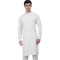 Jompers Men's Chikankari Embroidered And Sequence Kurtas (White, M)