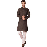 Jompers Men's Navy Woven Design Silk Blended Kurta With Pyjama (Navy, Xxl)