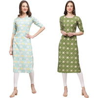 Pinkmint Women's Crepe Digital Print Straight Kurta(Pack Of 2)[Ql-343-338-S]