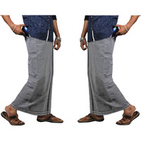 Prakasam Cotton Mens Kerala Thalapathi Border 2Way Pocket (Right &Left Side) Flexi Size (Adjustable) Colour Dhoti With 2 Side Pocket (Large, Ash)