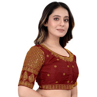 Pujia Mills Women's Blouse Readymade Blouse Embroidery Blouse Readymade Blouses For Women Readymade Blouses For Women Half Readymade Saree Blouse For Women Maroon Blouse Readymade (Delta Maroon 38)
