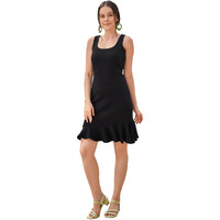 Purvaja Womens Ruffled Mini Length Dress (Wini-111_Black_X-Large)