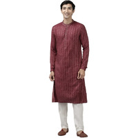 See Designs Burgundy & White Regular Fit Self Pattern Kurta Set_Sdkt106301L
