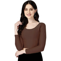Shiv Textiles Round Neck Dobby Cotton Lycra Stretchable Elbow Sleeve Readymade Saree Blouse For Women Stylish (Brownover Size Full Sleeve)