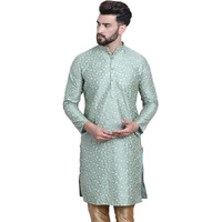 Sojanya (Since 1958 Men's Silk Blend Dark Pista & Gold Embroidered Only Long Kurta