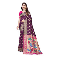 Sugathari Women's Banarasi Saree Pure Paithani Kanjivaram Silk Soft New Ladies 2024 Design Wear Pattu Sarees Latest Cotton Party Sari Collections With Blouse Piece For Wedding Sadi (Pari-207 Wine)