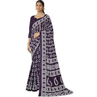Satrani Women's Pure Cotton Printed Saree With Unstitched Blouse Piece (3856S116N_Deep Purple & White)