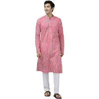 See Designs Men Pink And Gold Printed Thread Work Indigo Kurta With Pyjama - Sdkt104701S (S)