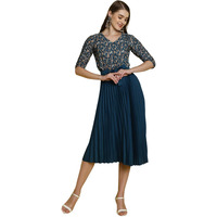 Preneum Women's Polyester Pltdp001 Standard Length Dress (Pleated-323_Wine_Xl)