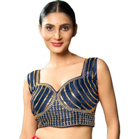 Pujia Mills Women's Readymade Sleeveless Sweetheart Neck Back Hook Open Saree Fancy Blouse (Morpeach, 36)